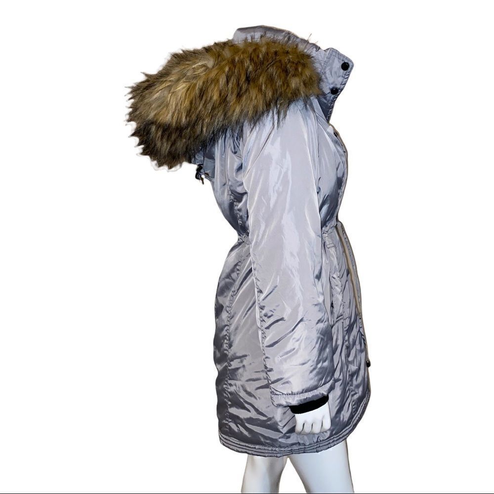 Madden Girl Juniors Silver Grey Faux Fur Trim Hooded Anorak Parka Coat Med NWT - Picture 5 of 9